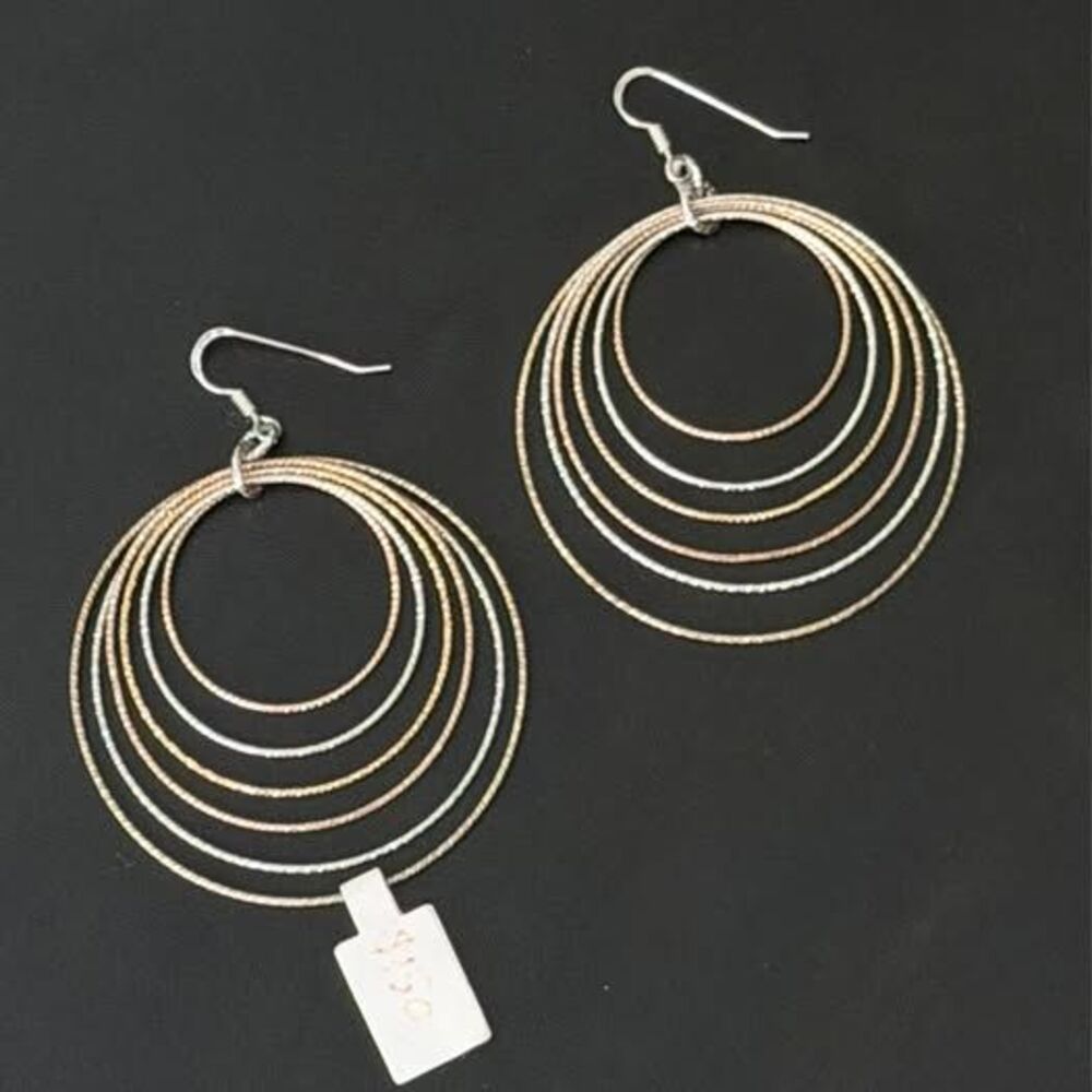 Vintage Sterling Silver Multi Tone Graduating Hoop Earrings | 2”